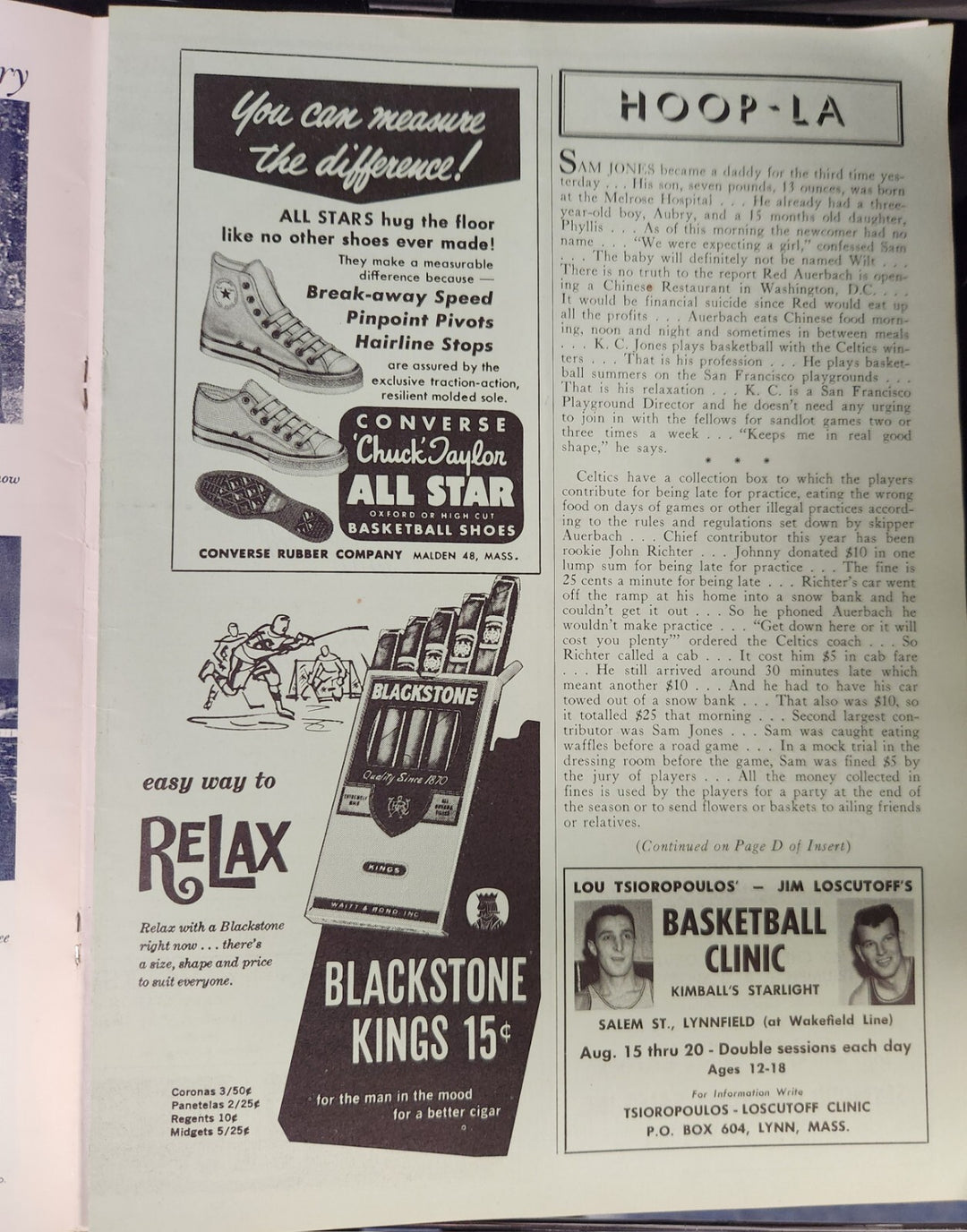 1960 NBA Finals Boston Celtics Vs. St. Louis Hawks Program Game 2 March 29, 1960