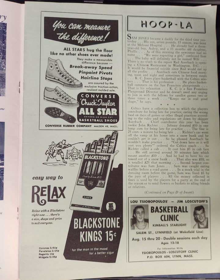 1960 NBA Finals Boston Celtics Vs. St. Louis Hawks Program Game 2 March 29, 1960