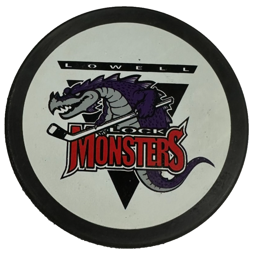Vintage Lowell Lock Monsters Official Hockey Puck AHL
