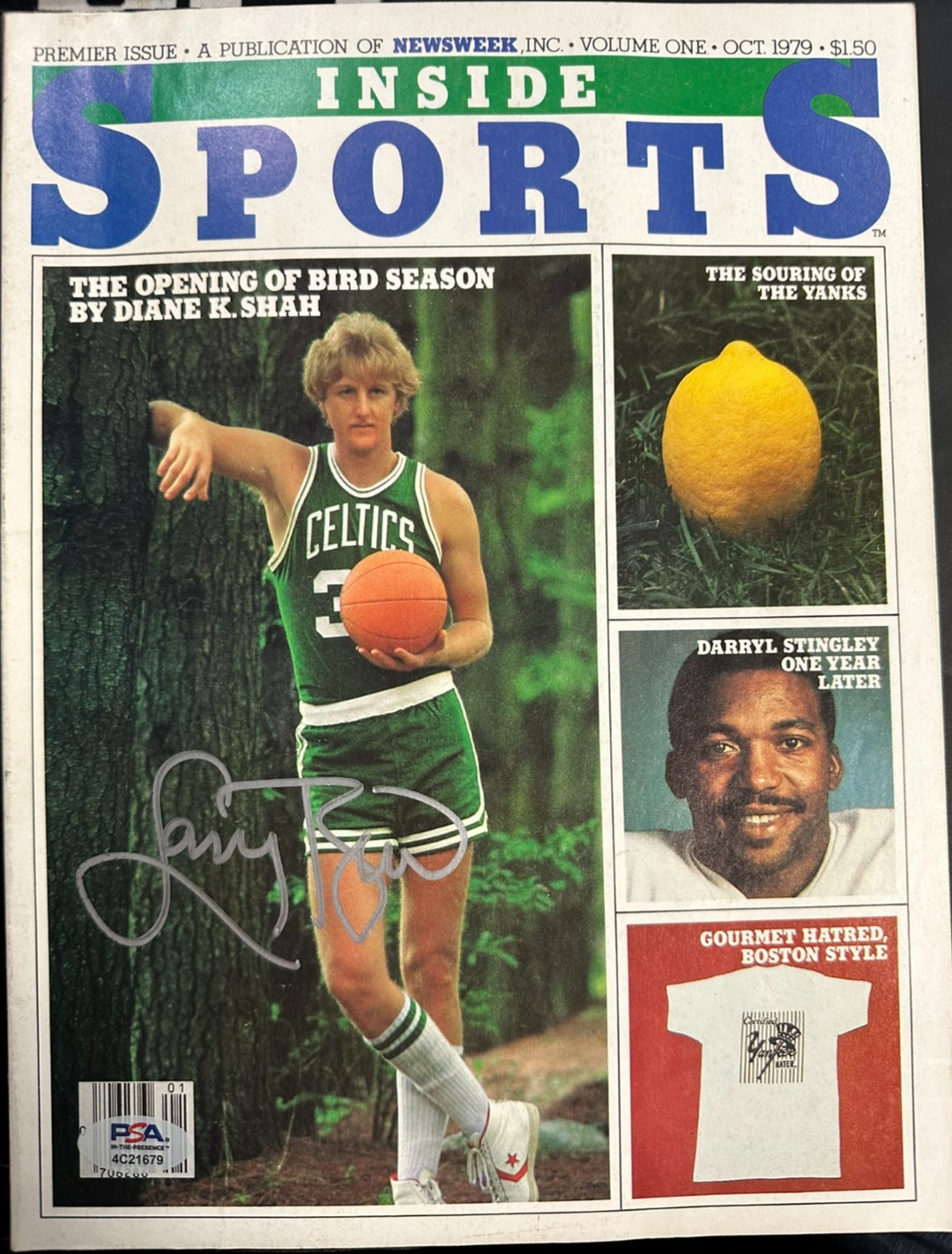 Larry Bird Autographed Oct, 1979 Premier Issue of Inside Sports Magazine PSA