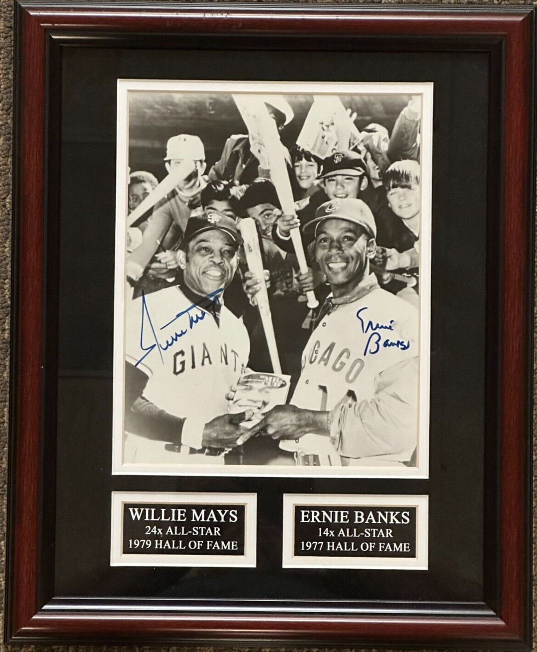 Willie Mays & Ernie Banks Autographed 8x10 Photo Framed HOF BAS Giants Cubs