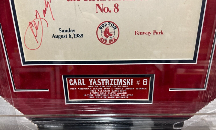 Carl Yastrzemski Autographed Commemorative Retirement Folder Framed HOF Red Sox