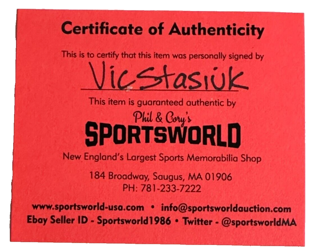 Vic Stasiuk Autographed Boston Bruins Hockey Puck NHL