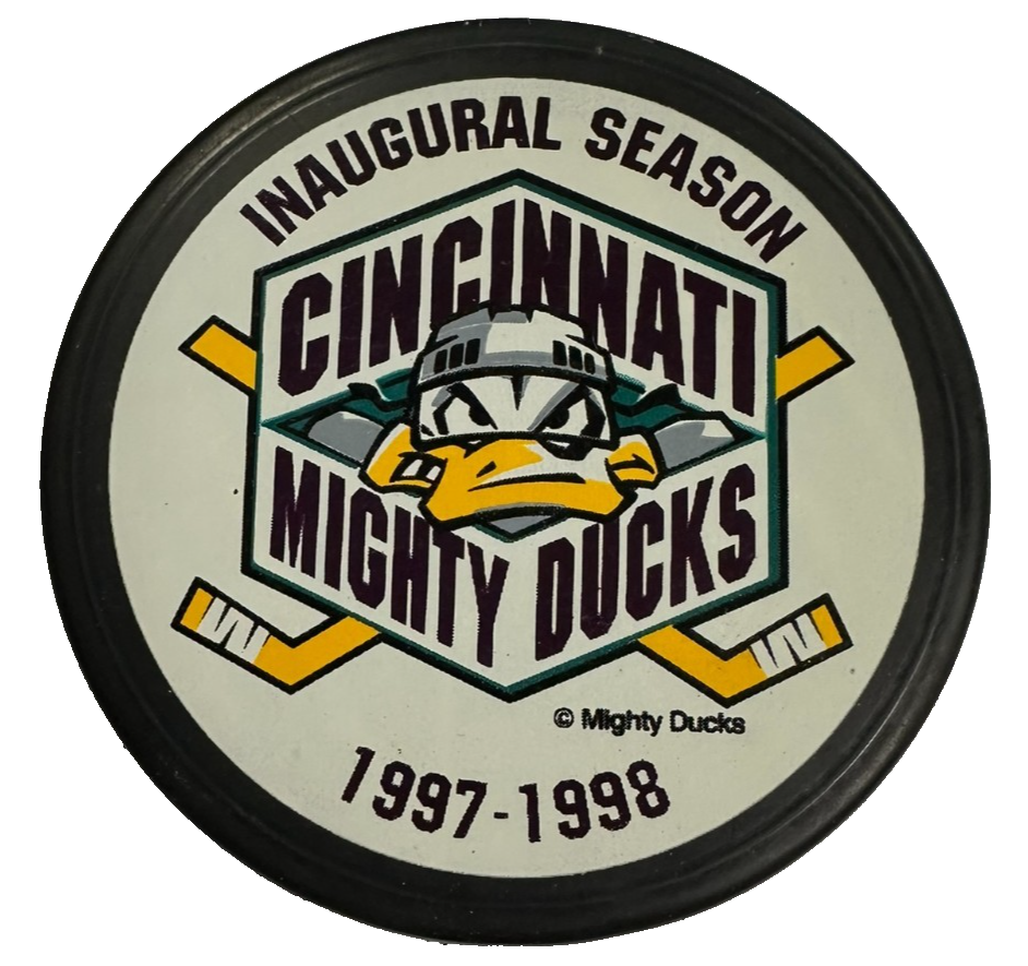 Vintage 1997-98 Cincinnati Mighty Ducks Inaugural Season Hockey Puck AHL