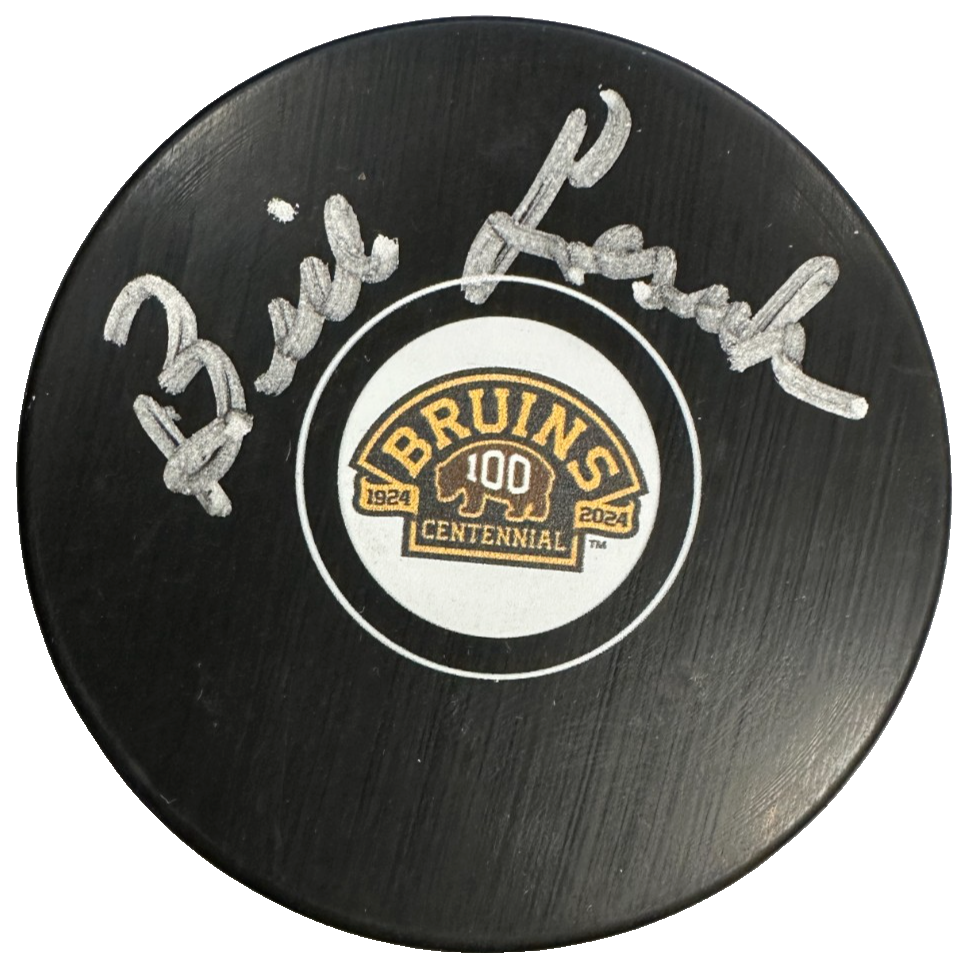Bill Lesuk Autographed Boston Bruins 100th Anniversary Hockey Puck NHL