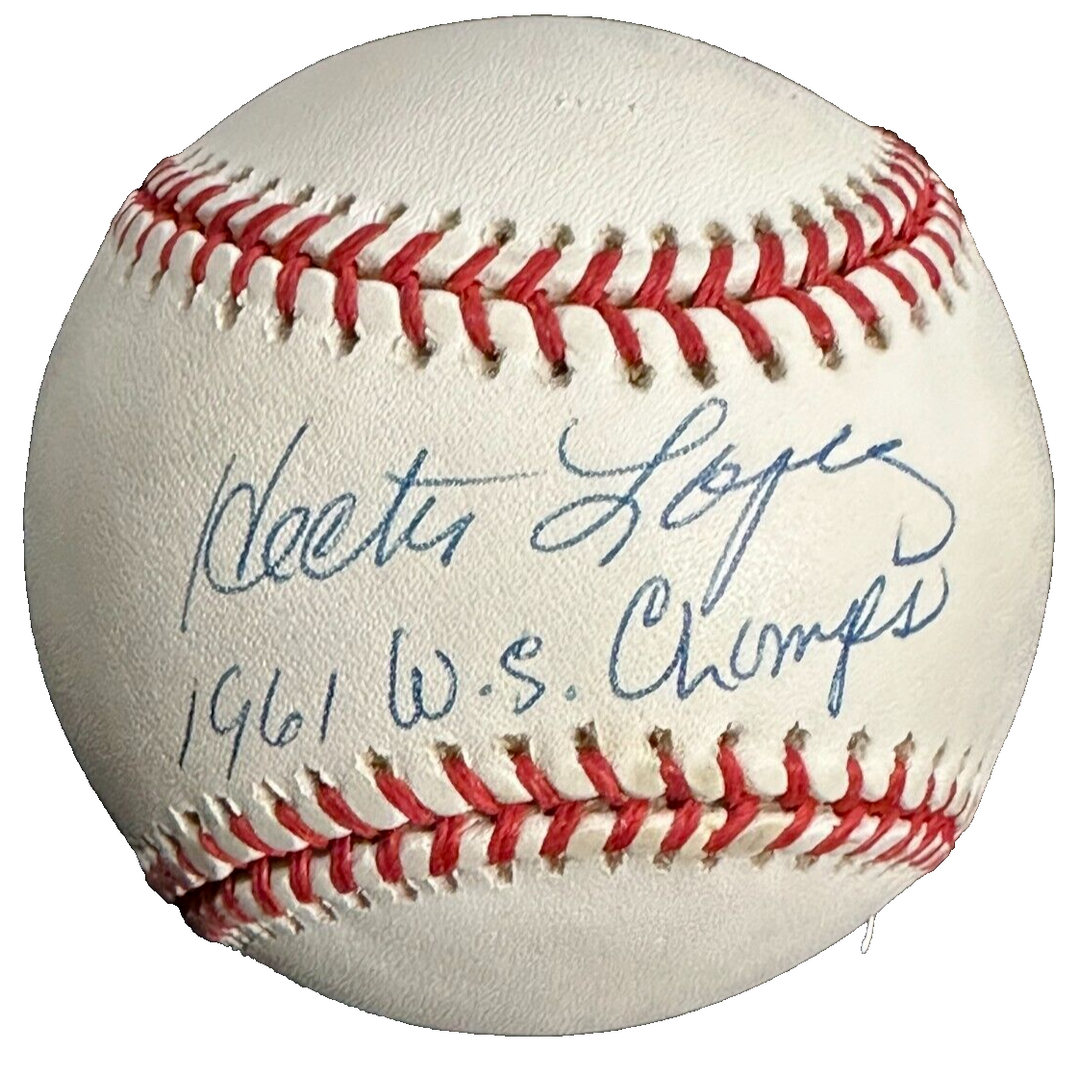 Hector Lopez Autographed Gene Budig American League Baseball W/ 1961 WS Champs