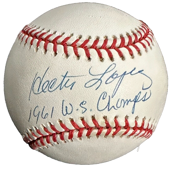 Hector Lopez Autographed Gene Budig American League Baseball W/ 1961 WS Champs