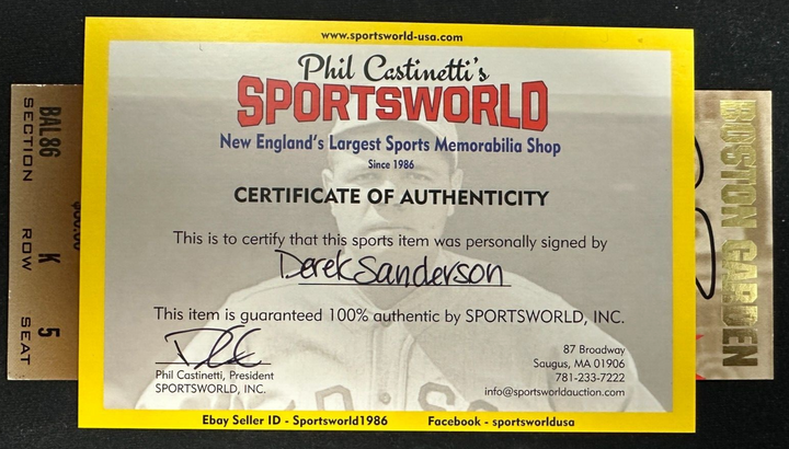 Derek Sanderson Autographed 1995 Boston Garden Night to Remember Ticket