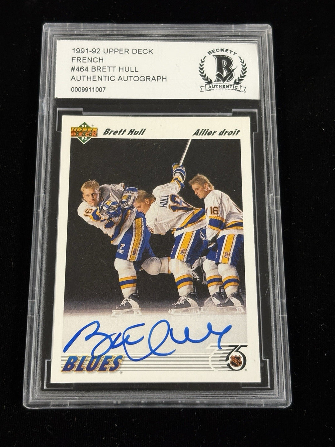 1991-92 Upper Deck French Brett Hull Auto Signed Beckett Authentication Blues