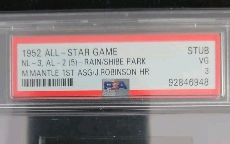 1952 MLB All-Star Game Ticket Stub PSA 3 Mickey Mantle 1st ASG J. Robinson HR