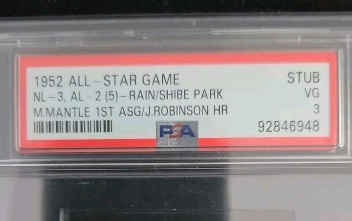 1952 MLB All-Star Game Ticket Stub PSA 3 Mickey Mantle 1st ASG J. Robinson HR