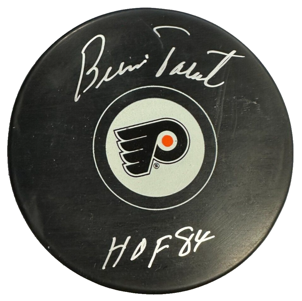 Bernie Parent Autographed Philadelphia Flyers Puck W/ HOF 84 BAS
