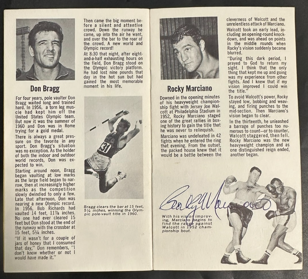 Rocky Marciano Autographed 1950's Great Moments in Sports Booklet BAS