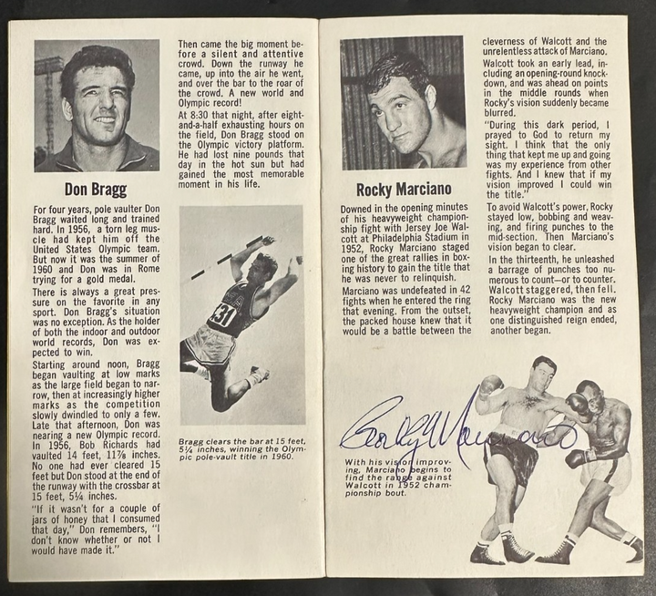 Rocky Marciano Autographed 1950's Great Moments in Sports Booklet BAS