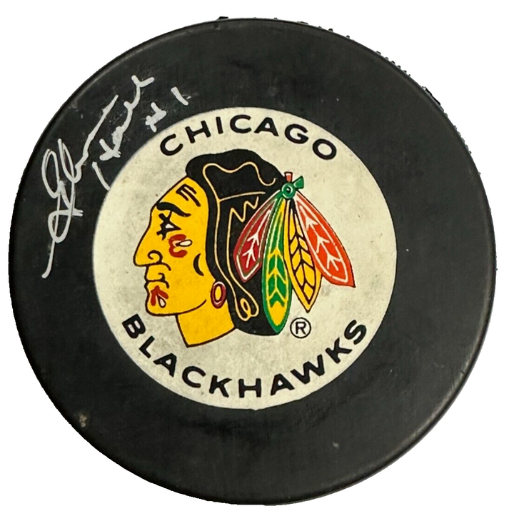 Glenn Hall Autographed Chicago Blackhawks Hockey Puck HOF BAS