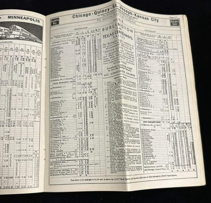 Vintage 1929 Burlington Route Train Time Tables Everywhere West Centerfold Map