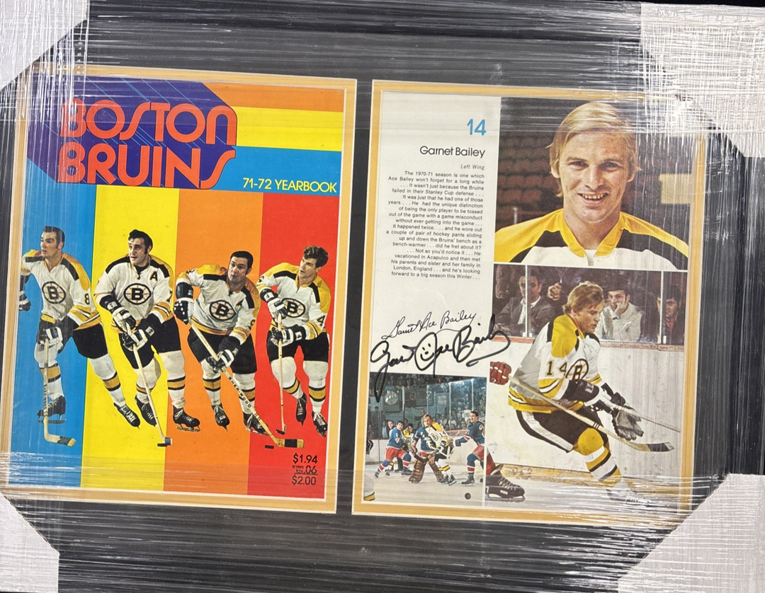 Garnet Ace Bailey Autographed Boston Bruins 1972 Yearbook Page Framed BAS