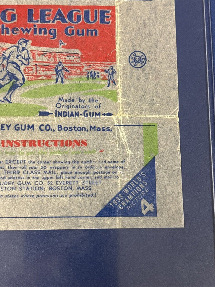 1933 Goudey Gum Co. Big League Chewing Gum Baseball Wrapper Rare