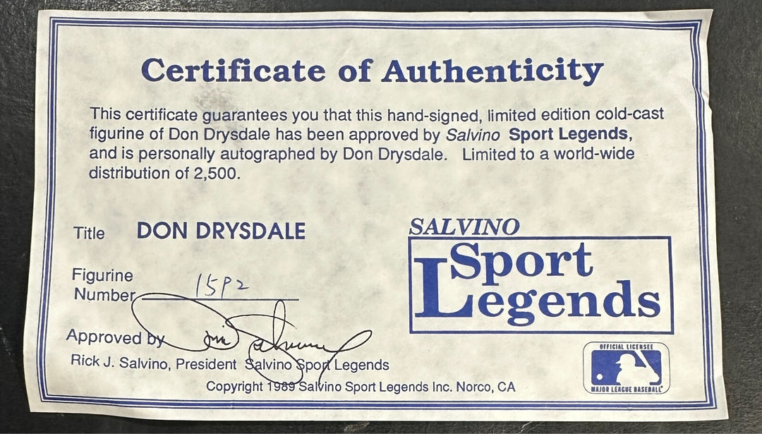 Don Drysdale Autographed Salvino Statue /2500 Salvino COA Dodgers HOF