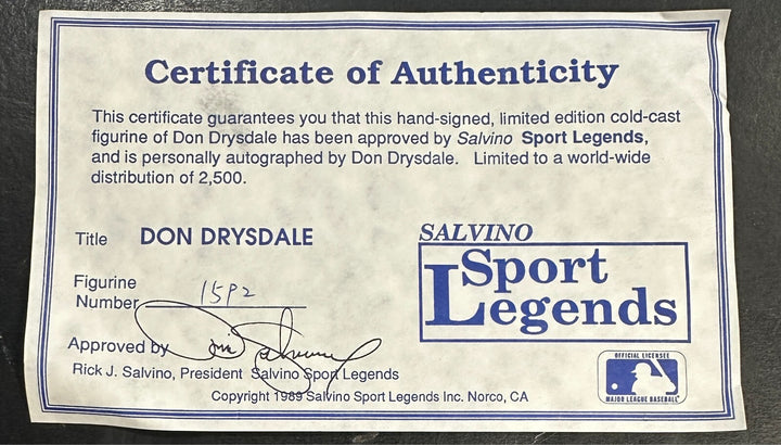 Don Drysdale Autographed Salvino Statue /2500 Salvino COA Dodgers HOF
