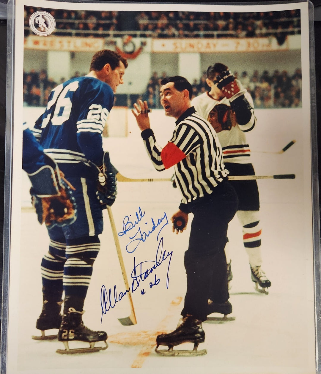 Allan Stanley & Bill Friday Signed 8x10 Photo Maples Leafs & Referee HOF COA 