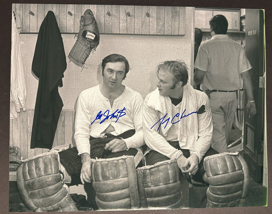 Ed Johnston & Gerry Cheevers Autographed 16x20 Photo Boston Bruins