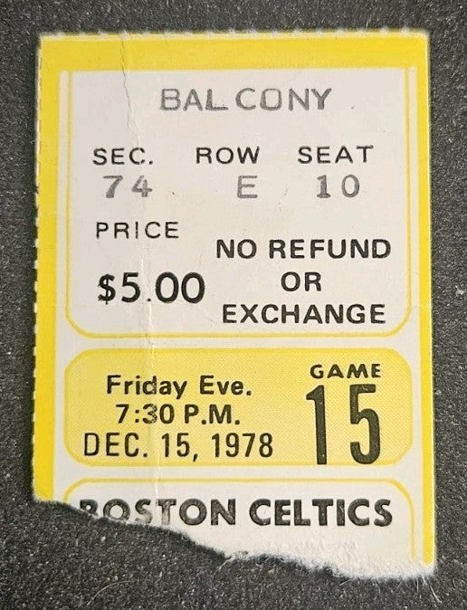 12/15/78 Boston Celtics vs. Kansas City Kings Ticket Stub Cedric Maxwell 27/9