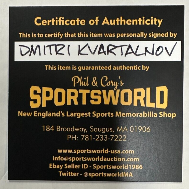 Dmitri Kvartalnov Autographed Boston Bruins Hockey Puck NHL