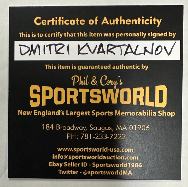 Dmitri Kvartalnov Autographed Boston Bruins Hockey Puck NHL