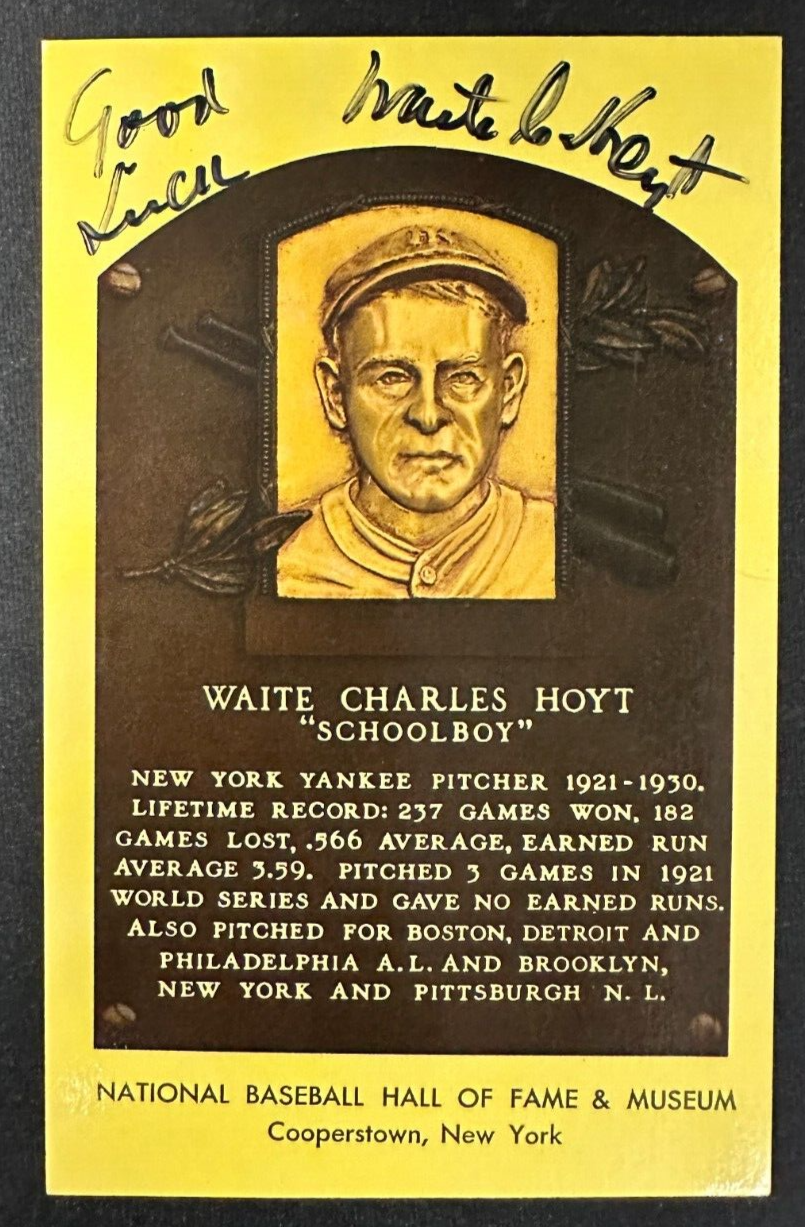 Waite Hoyt Autographed MLB Hall Of Fame Postcard New York Yankees BAS