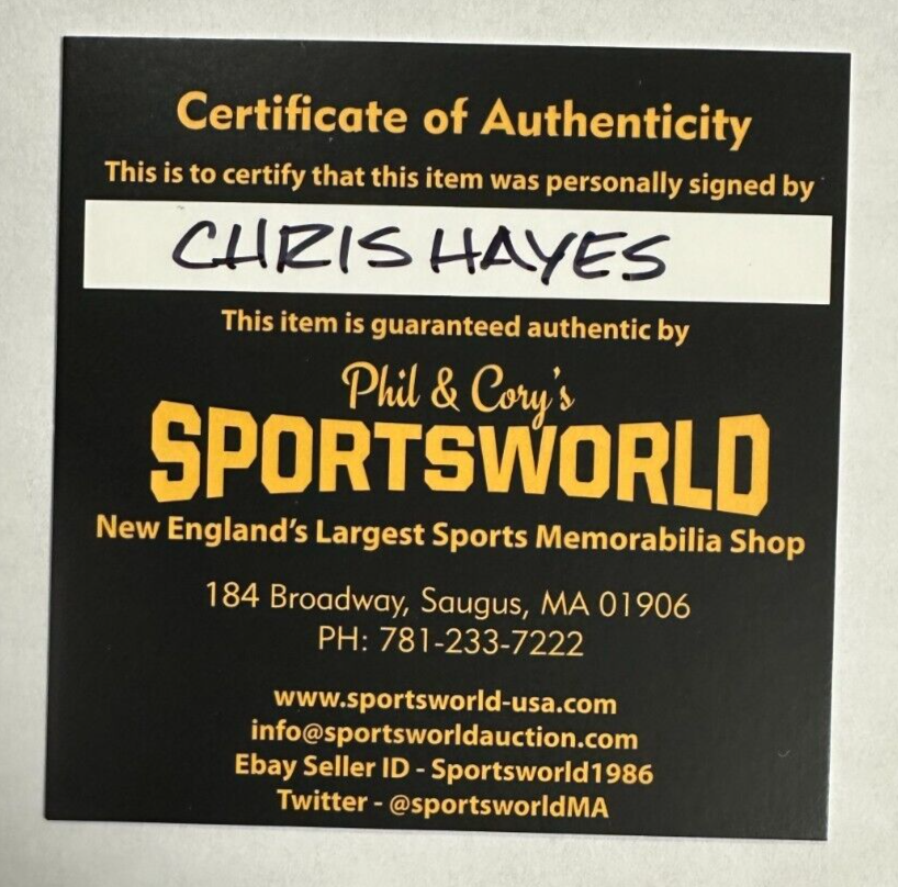 Chris Hayes Autographed Boston Bruins Hockey Puck NHL