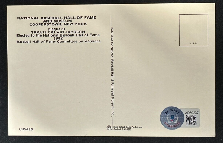 Travis Jackson Autographed MLB Hall Of Fame Postcard NY Giants BAS