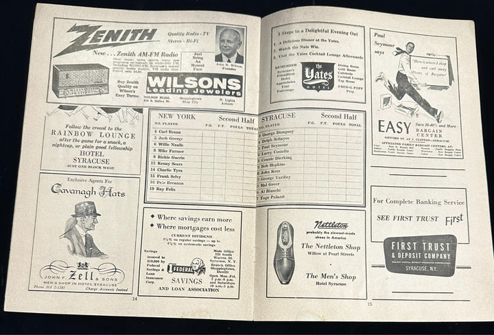 1955-56 Syracuse Nationals vs. New York Knicks Program NBA