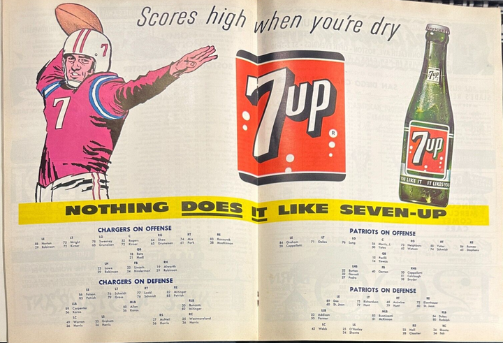 October 9, 1964 Boston Patriots & San Diego Chargers Program AFL
