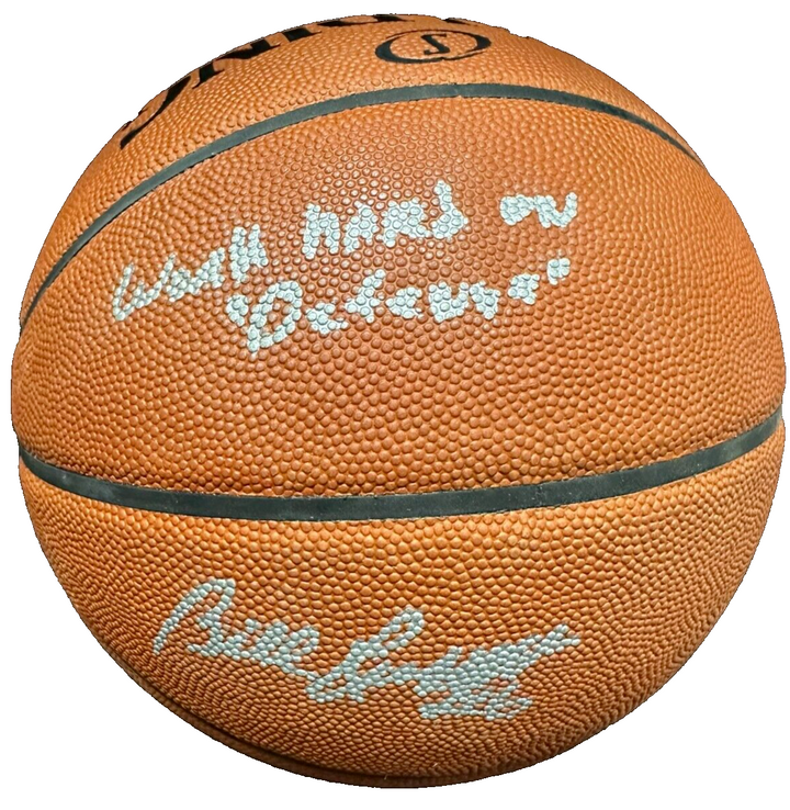 Bill Russell Signed Official NBA Basketball W/ Work Hard on Defense Insc BAS JSA