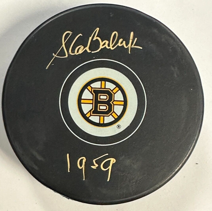 Stan Baliuk Autographed Boston Bruins Hockey Puck W/ 1959 Insc