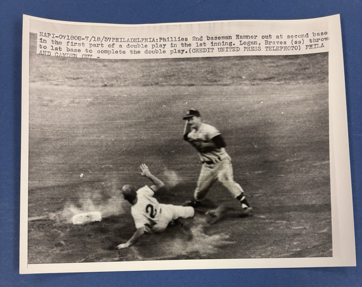 1957 Hamner Logan Original 6x9 Newspaper Wire Photo Phillies Braves