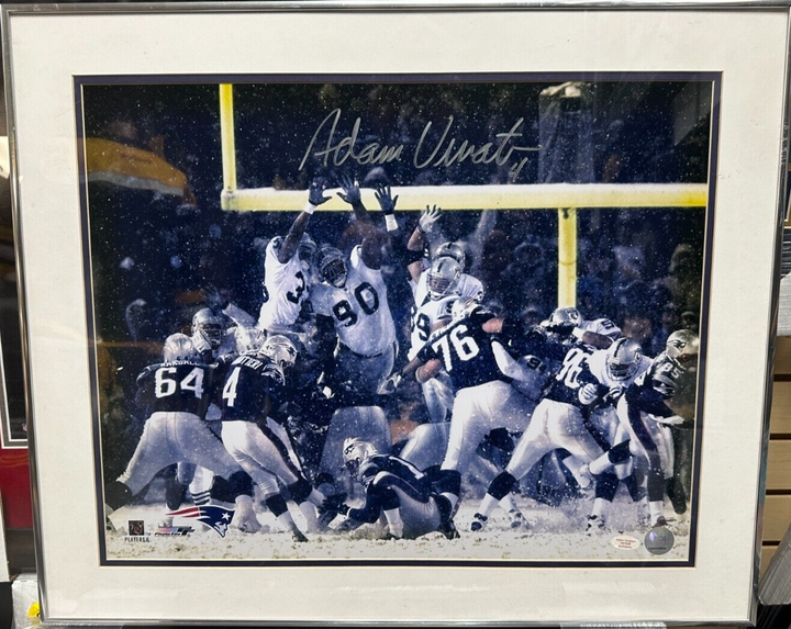 Adam Vinatieri Autographed Framed 16x20 Snow Bowl Kick Photo Patriots