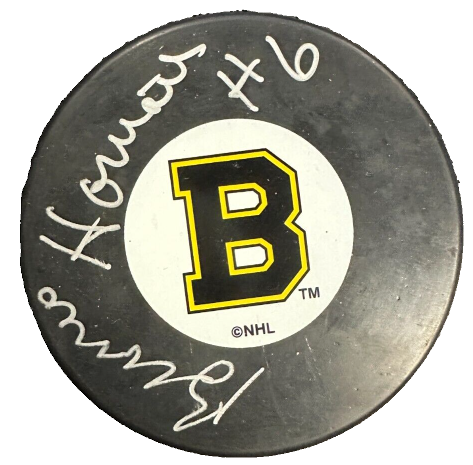 Bronco Horvath Autographed Boston Bruins Hockey Puck NHL