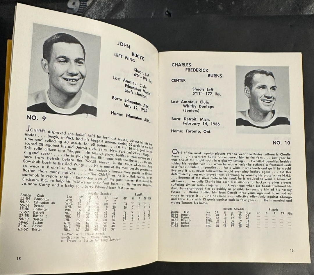 Vintage 1962-63 Boston Bruins Official Yearbook NHL