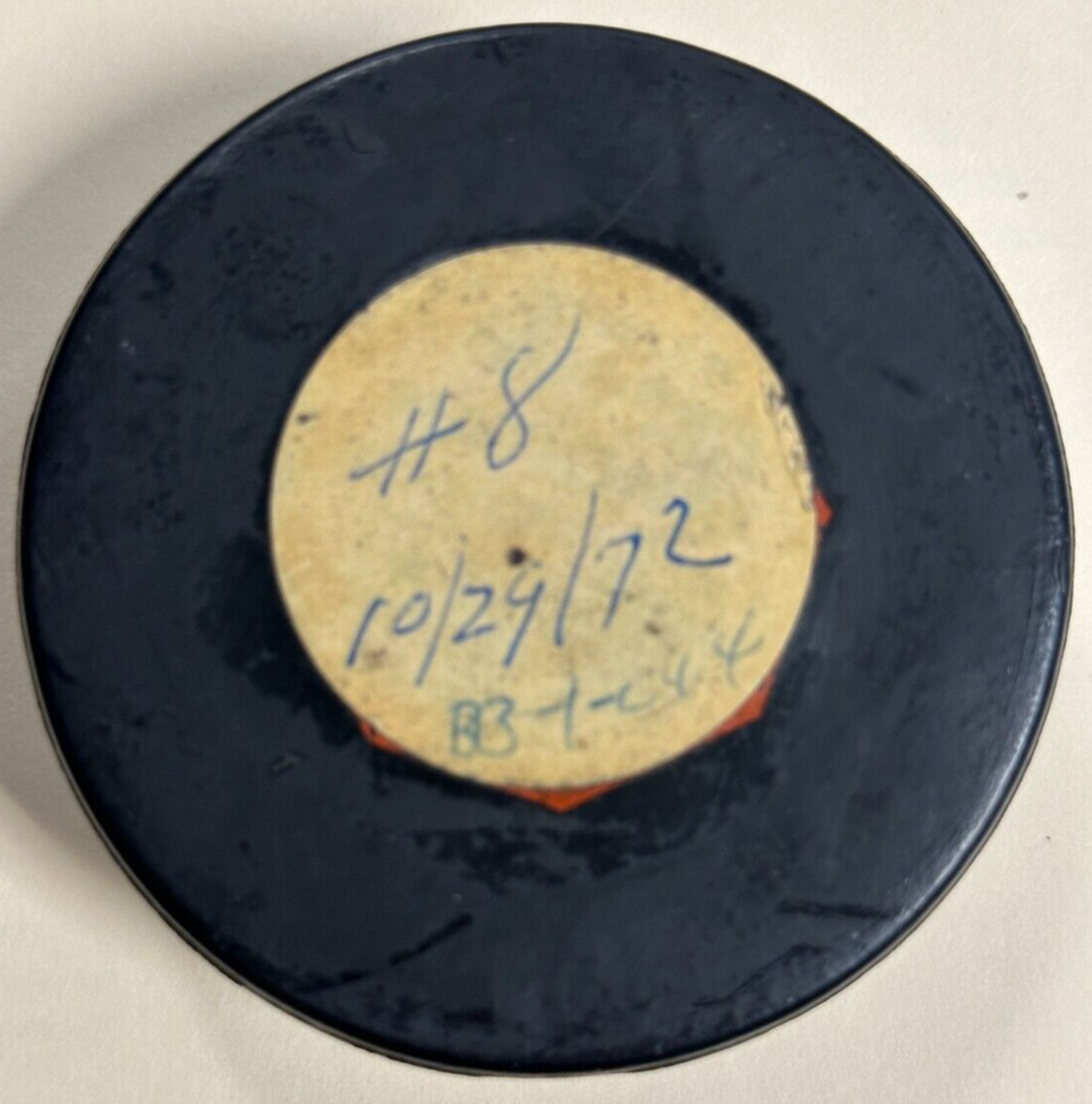 Oct 29, 1972 Gregg Sheppard Boston Bruins Game Used NHL Hockey Puck Goal Scored