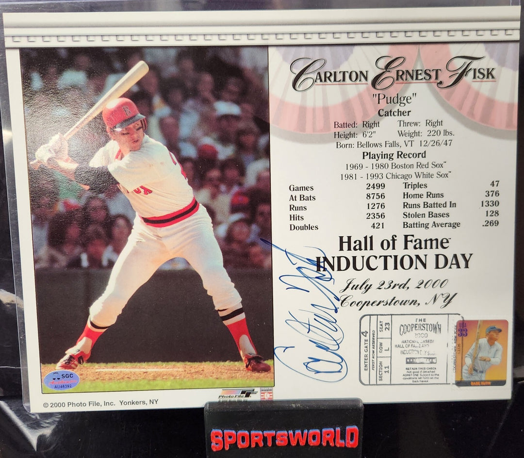 Carlton Fisk Signed Hall Of Fame Induction Card Boston Red Sox White Sox SGC COA