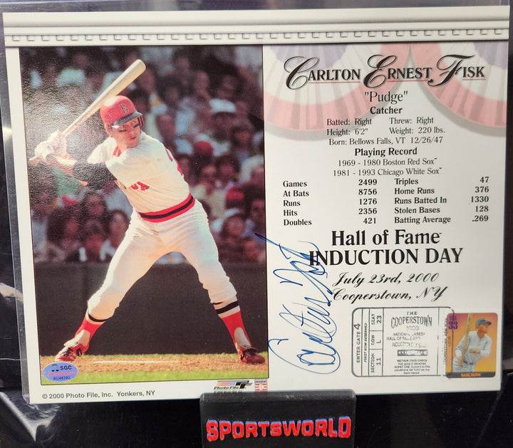 Carlton Fisk Signed Hall Of Fame Induction Card Boston Red Sox White Sox SGC COA