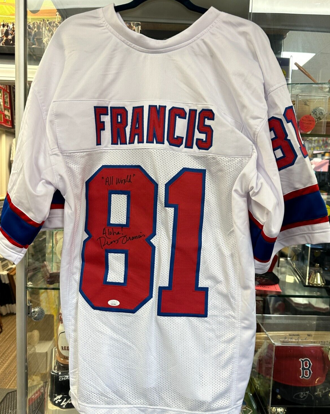 Russ Francis Autographed New England Patriots Replica White Jersey JSA