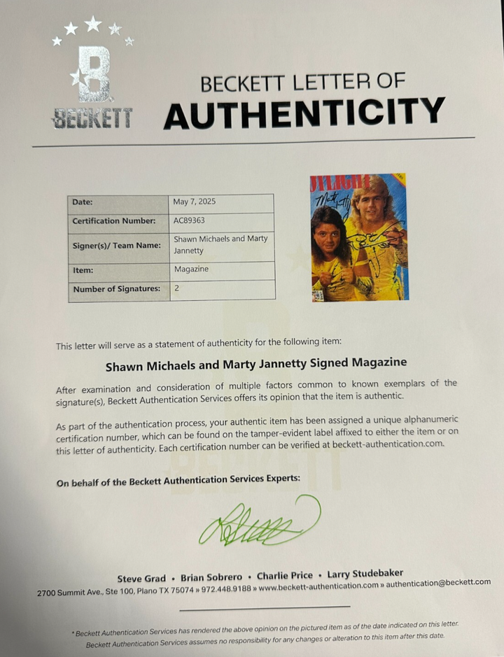 Shawn Michaels & Marty Jannetty Signed WWF Wrestling Spotlight Magazine BAS