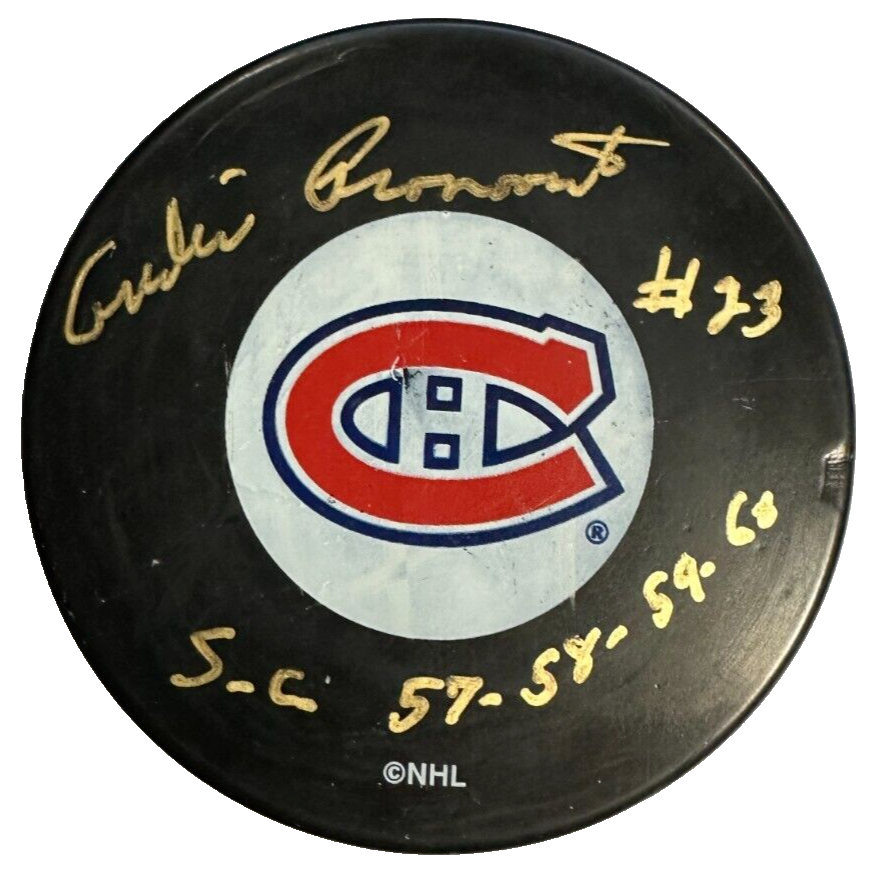 Andre Pronovost Autographed Montreal Canadiens Hockey Puck NHL