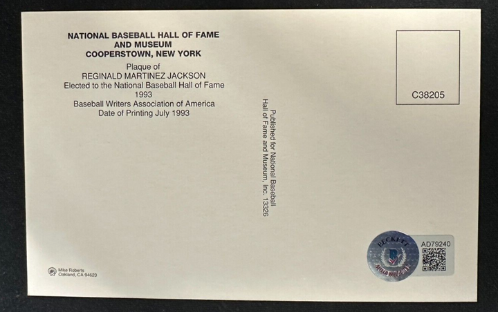 Reggie Jackson Autographed MLB Hall Of Fame Postcard New York Yankees BAS