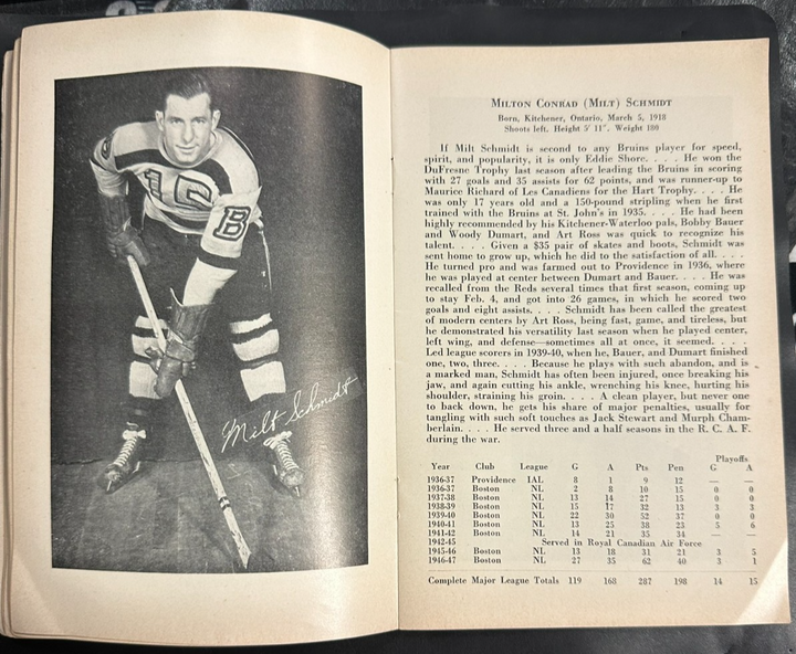 Vintage 1947-48 Boston Bruins Official Press & Radio Guide NHL