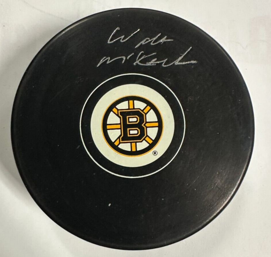 Walt McKechnie Autographed Boston Bruins Hockey Puck NHL