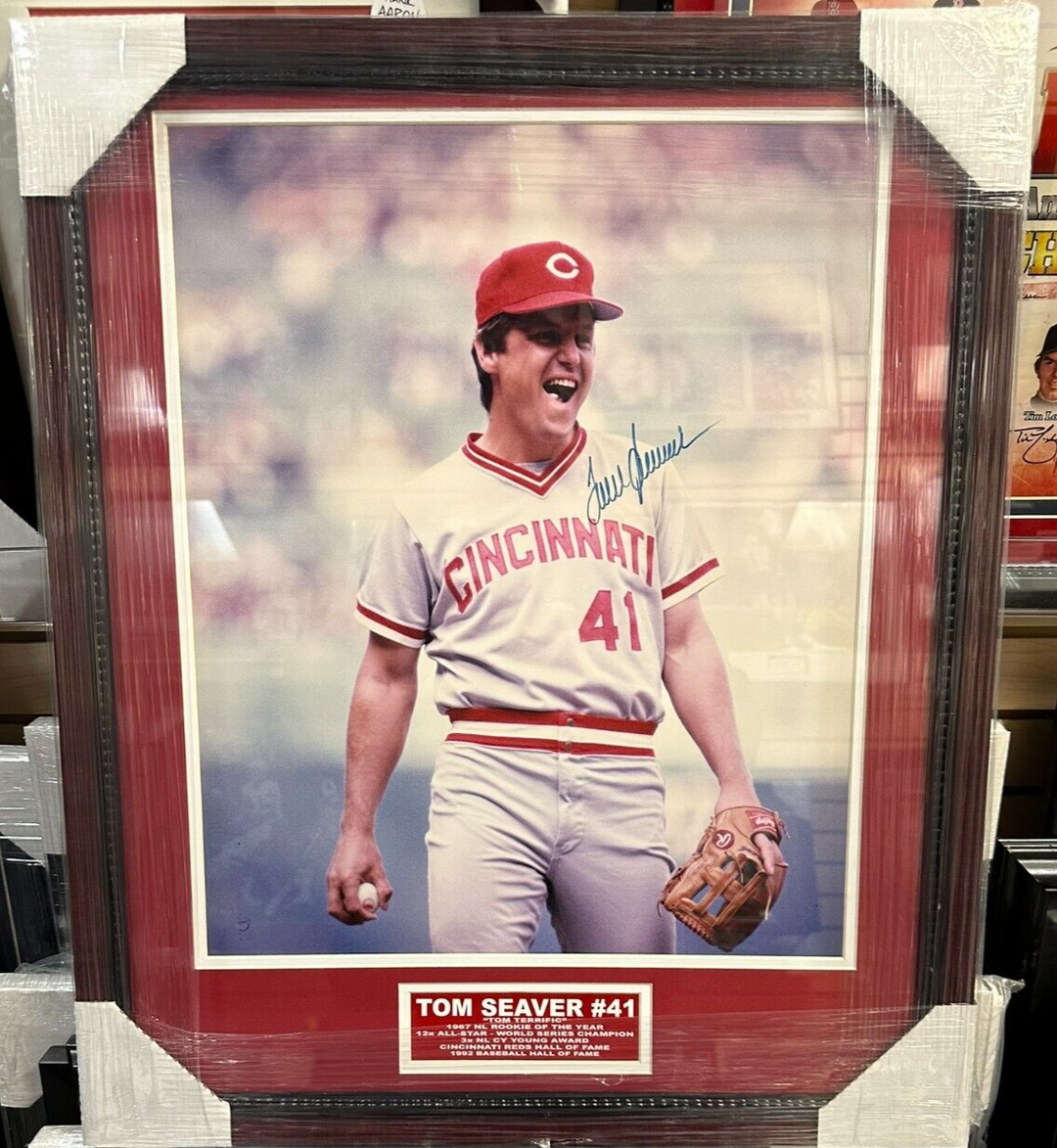 Tom Seaver Autographed 16x20 Photo Cincinnati Reds Framed HOF